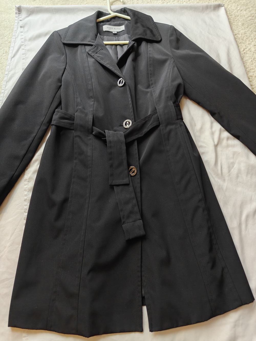 Anne Klein Black Tie-Waist Trench Coat